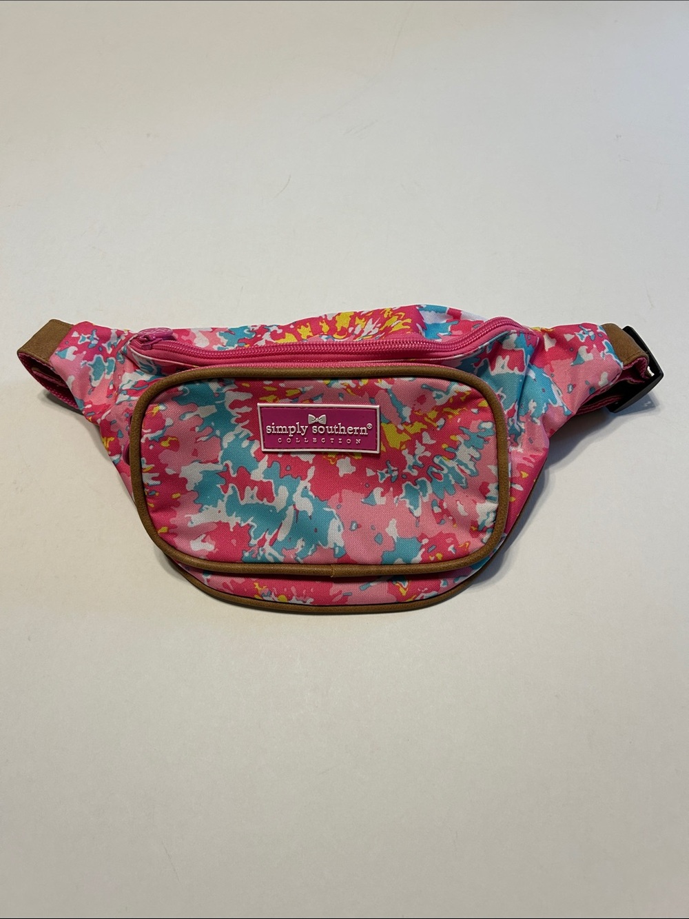 Simply Southern Pink Blue Yellow Tie-Dye Crossbody Fanny Pack Vegan Leather